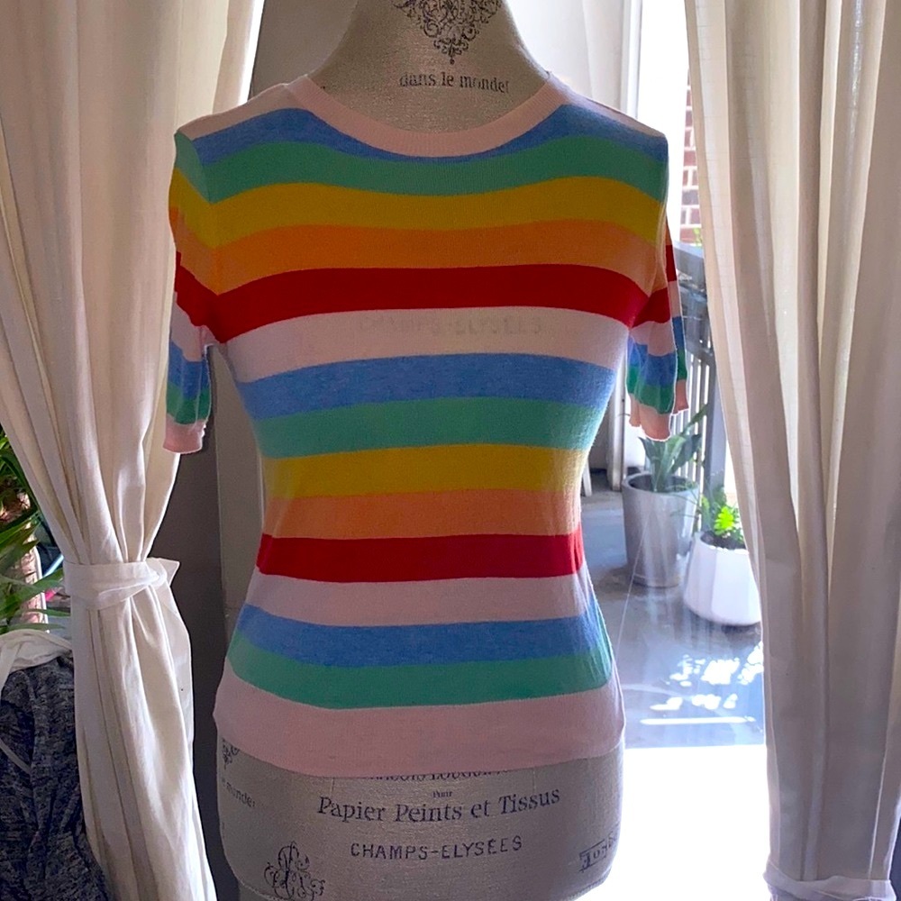 BP. Nordstrom rainbow colorful shortsleeve striped blouse womens shirt XS top​
